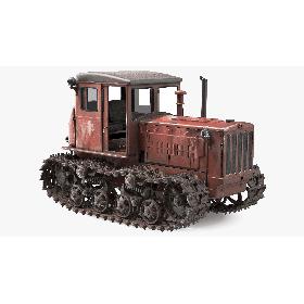 Old Rusty Soviet Crawler Tractor DT54 Rigged 3D model